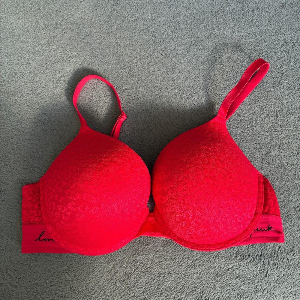 Victoria's Secret PINK Wear Everywhere Red Underwire Push Up Bra Women's Sz 36D